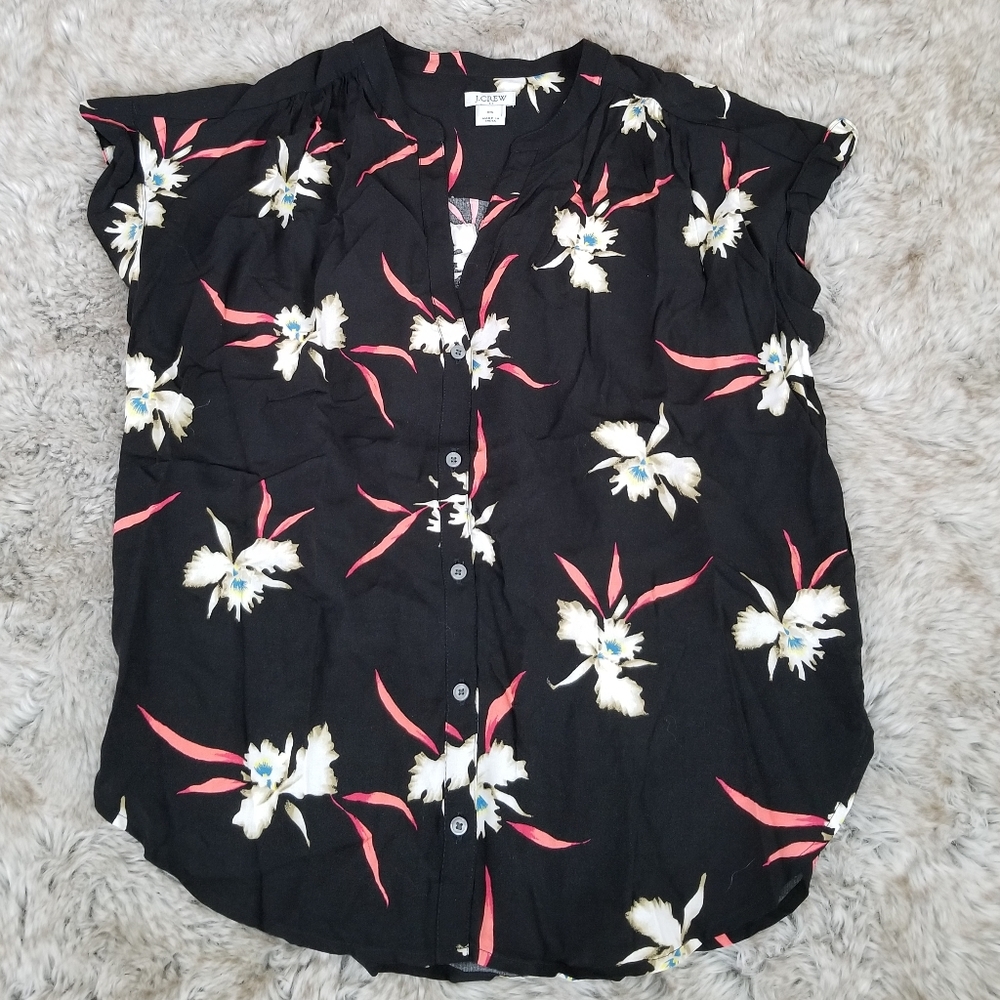J. Crew Button Down Ruffle Sleeve Iris Print Top
